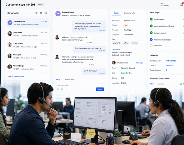 Zoiko Sema workspace customer escalation ticket system panel detail